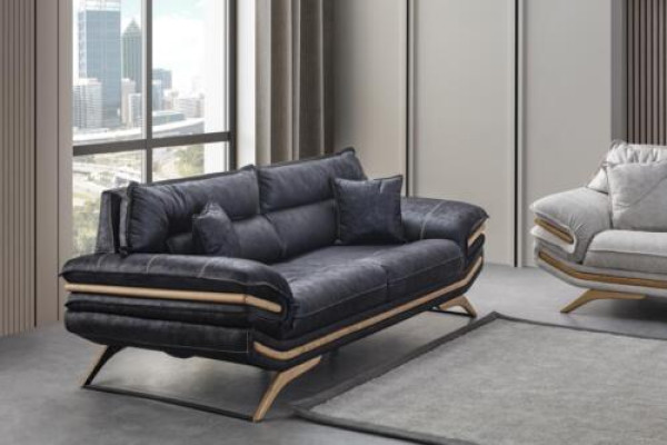 Stylish 3-seater sofa exclusive black color luxury furniture in living room