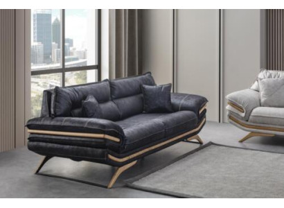 Stylish 3-seater sofa exclusive black color luxury furniture in living room