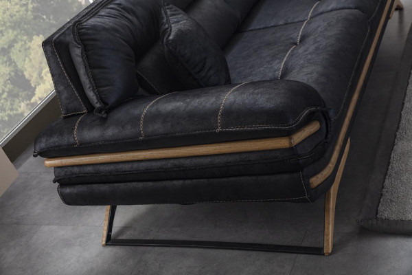 Stylish 3-seater sofa exclusive black color luxury furniture in living room