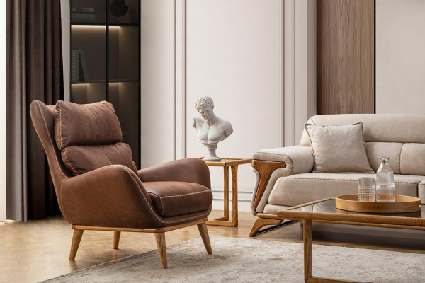 Exclusive armchair brown color elegant furniture faux leather upholstered furniture