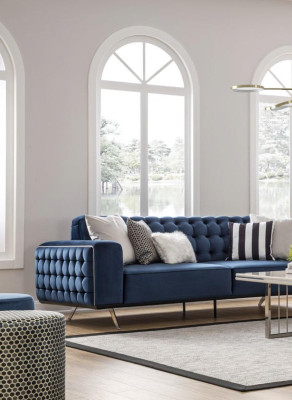 Classic Chesterfield Three-Seater Furniture Sofa Luxury Couches Blue 3-Seater Sofas