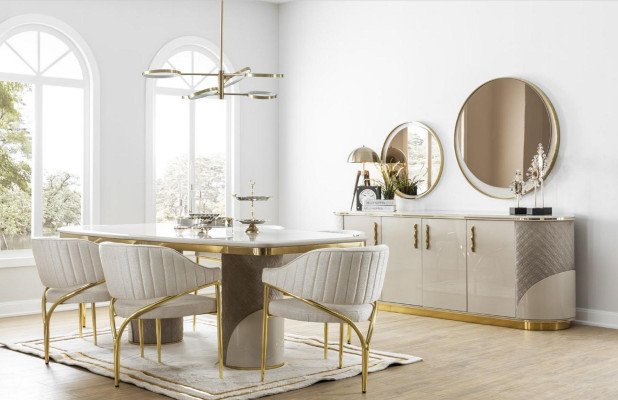 Luxury dining room set table with 6 chairs metal group 7-piece metal