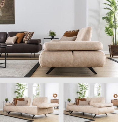 Sofa 2-seater upholstered sofa beige fabric leather design modern couch sofas luxury