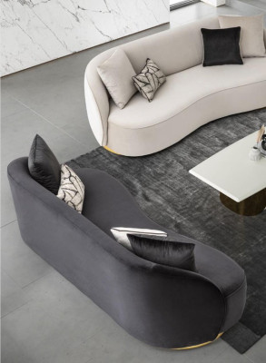 Luxury couches furniture living room four-seater black textile furniture round 4-seater