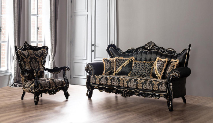 Chesterfield Baroque Three-Seater Couch Sofa Fabric Gold Sofa Furniture