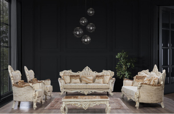 Chesterfield Baroque Three-Seater Couch Furniture Sofas Fabric Gold Sofa