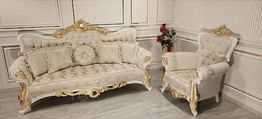Chesterfield baroque couch furniture sofa sofas fabric gold three-seater