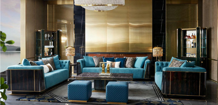 Luxury living room furniture velvet sofa couch set coffee table designer