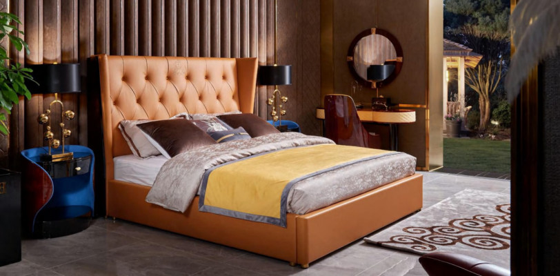 Classic bed frame, bedroom furniture design, 3-piece bed set