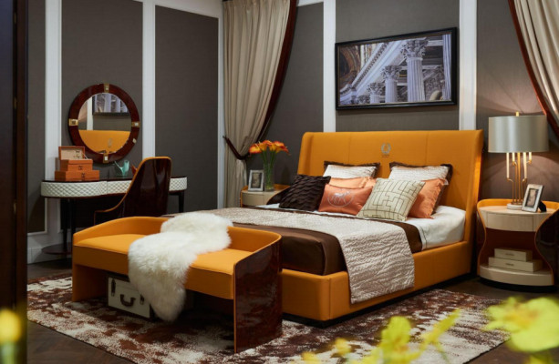 Bedroom 7-piece set luxury furniture bed stool mirror nightstand bed frames