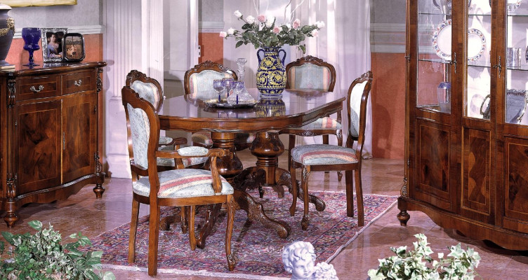 Set dining group wood sideboard complete dining table chairs dining room furniture Italy