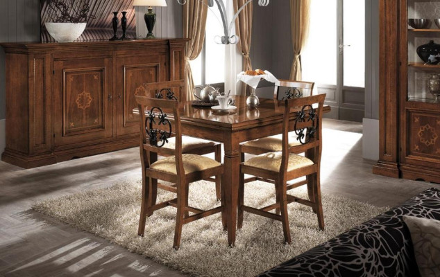 Set wood furniture dresser, 4x chair, table, display cabinet, new dining room set, 7 pieces