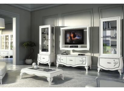 TV furniture set, 4-piece. Living room wall, TV lowboard, display cabinet, sideboard, cabinet design, new.