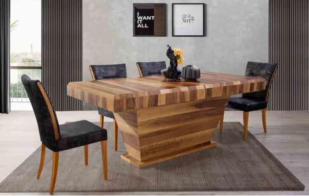 Table + 6 Chair Set Upholstery 7-piece New Designer Wood Dining Living Room Set