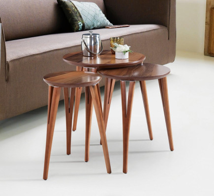 Wooden tables side table set coffee table flower stand 3-piece.