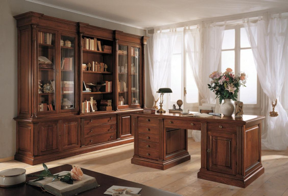 Office furniture solid wood desk bookcase table shelf cabinet 2-piece