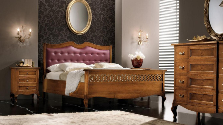 Italian designer bedroom set: bed, 2 bedside tables, chest of drawers, 4-piece set, new.