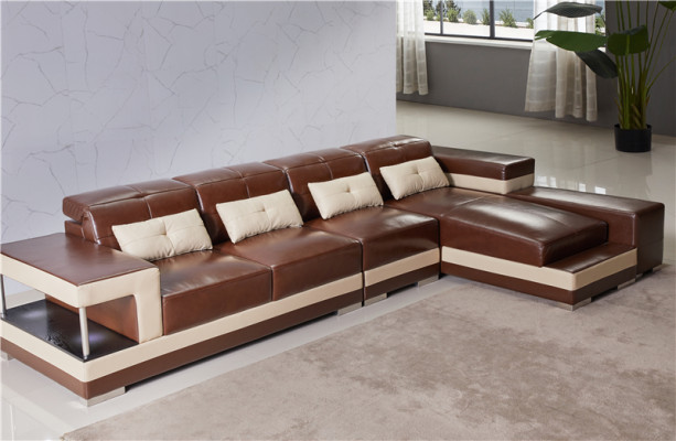 Sectional sofa leather living area set design modern sofa L-shape brown