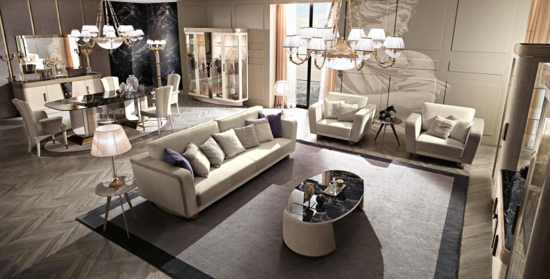 Luxury furniture sofa set couch sofa upholstery 3 3 1 1 seater coffee table wood 5-piece.
