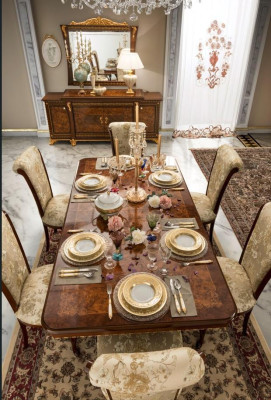 Living Room Set Display Cabinet Table 6x Chair Sideboard Mirror Baroque New 10-piece set.