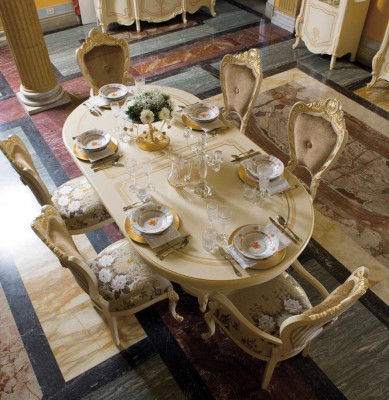 Design dining room set wooden furniture 2x armchairs 4x chairs 7-piece.