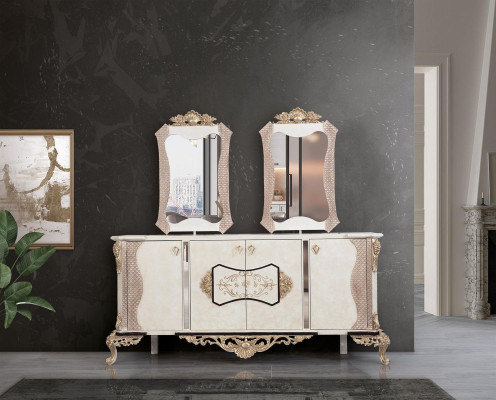Sideboard with Mirror Set Dining Baroque Dressers Wood Dresser Wood Cabinet New