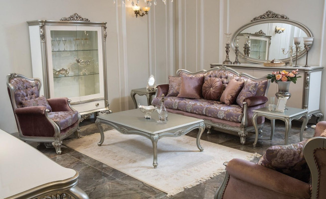 Classic armchair with floral pattern, purple sofa, single-seater, Baroque Rococo.