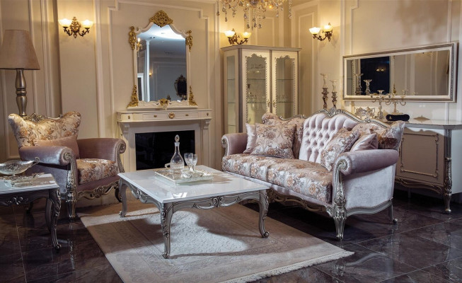 Padded Armchair Purple with Floral Pattern Sofa Couch Living Room Baroque