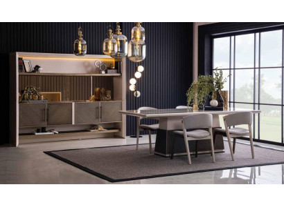 Luxury 6-piece dining room set, dining table with 4 chairs, sideboard 6-piece modern designer set
