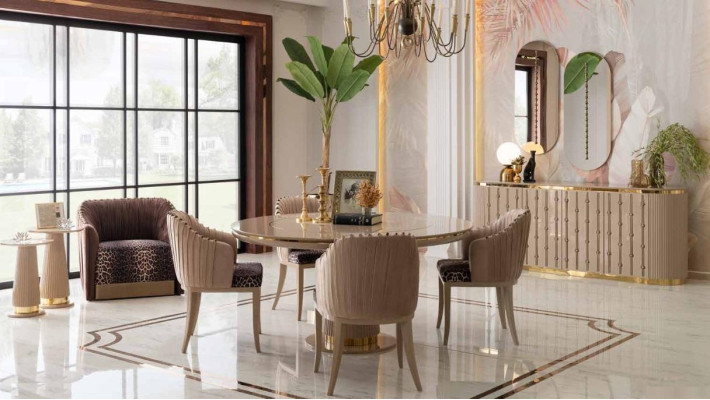 Dining set dining table 4 chairs sideboard mirror dining group dining room set 8-piece set