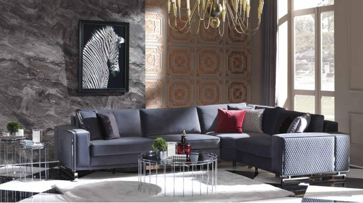 Luxury L-Shaped Corner Sofa Gray Corner Suite Textile Sofa Couch Design Sofa
