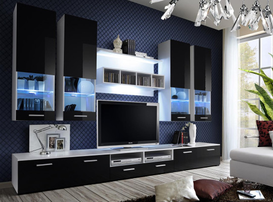Black living room wall unit designer luxury TV stand wood wall shelf