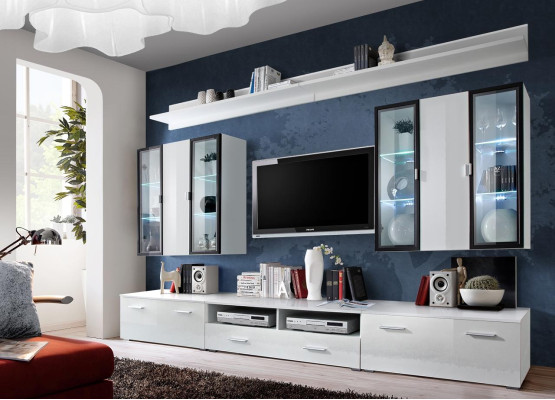 Living room furniture set designer wall unit cabinet white