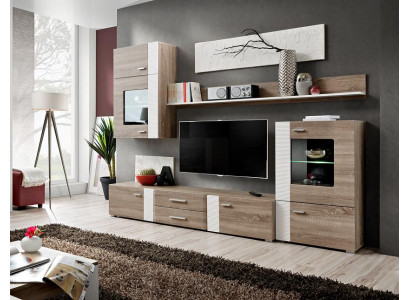 Living room wall unit, TV wall, wood style, modern shelf, living room furniture, cabinet, new.