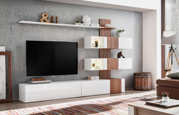 Modern living room wall luxury furniture living room design TV stand wall shelves