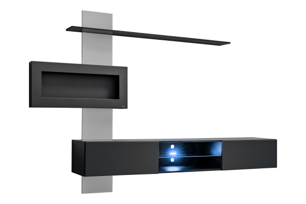 Black living room wall unit with fireplace living room designer modern furniture TV stand