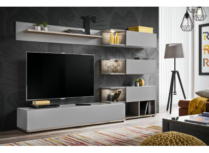 Gray living room wall unit furniture wood RTV TV stand modern design interior