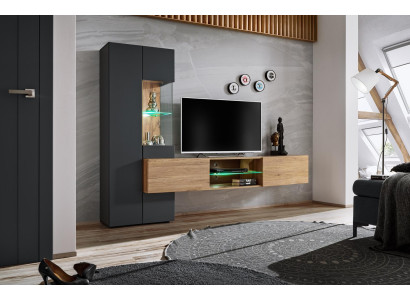 Gray Complete Wall Unit Luxury Designer Shelf Living Room New Furniture