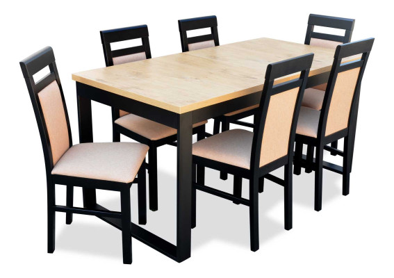 Modern dining table wooden dining room set 6x chairs set 7-piece set