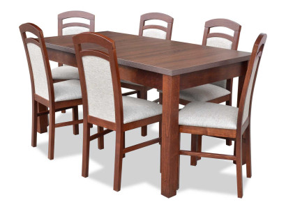 Designer Wood Dining Room Set Table 6x Chairs Upholstery 7-piece Set