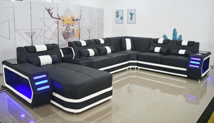 Leather sofa, modern upholstery living landscape, leather design corner sofa, couch textile.