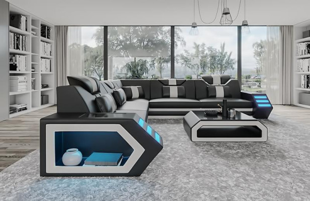 Living room leather sofa couch upholstery corner sofa big XXL sofa set