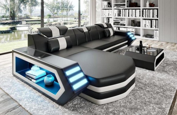Leather sofa corner sofa couch living area L-shaped corner suite Belfort 4