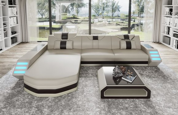 Leather sofa corner sofa couch living area L-shaped corner suite Belfort 4