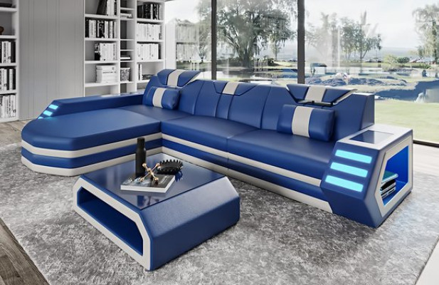 Leather sofa corner sofa couch living area L-shaped corner suite Belfort 4