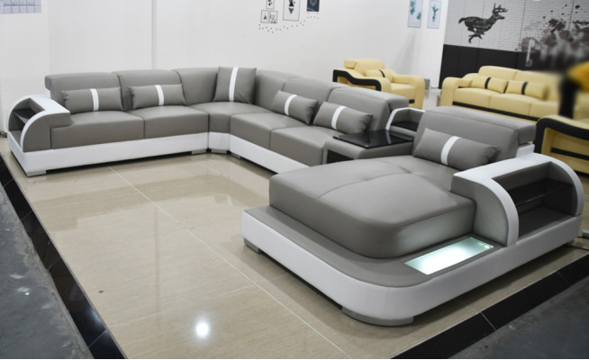 Leather sofa, modern upholstery leather design corner sofa, couch textile living landscape