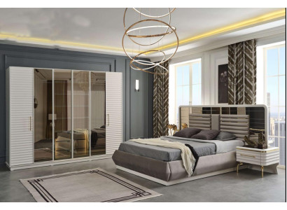 Modern bedroom furniture designer double bed 2x wooden nightstands 3-piece set