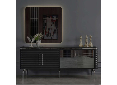Stylish Dining Room Set Luxury Black Sideboard Mirror Wooden Furniture
