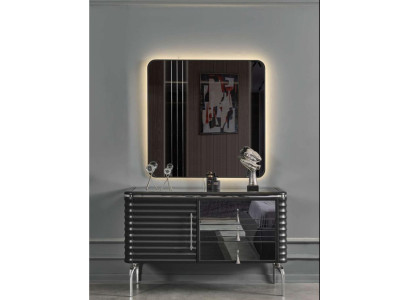 Black bedroom set designer dresser with LED mirror fixture
