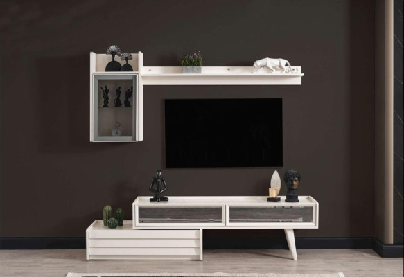 White wood living wall designer cabinet luxury shelf noble TV cabinet